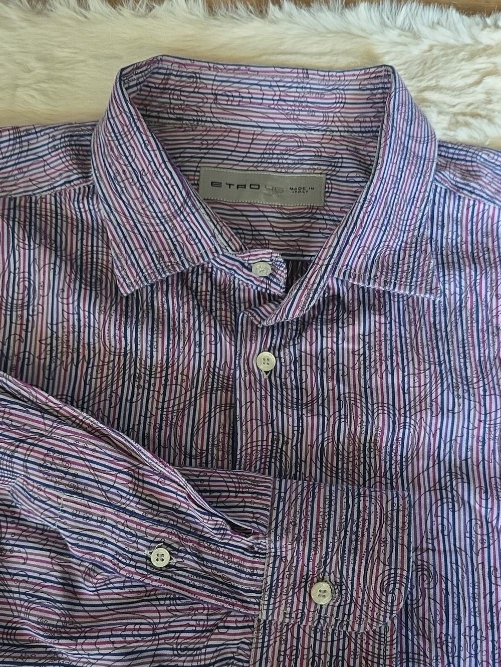 ETRO Men's Paisley Striped Button Down Dress Shirt 46